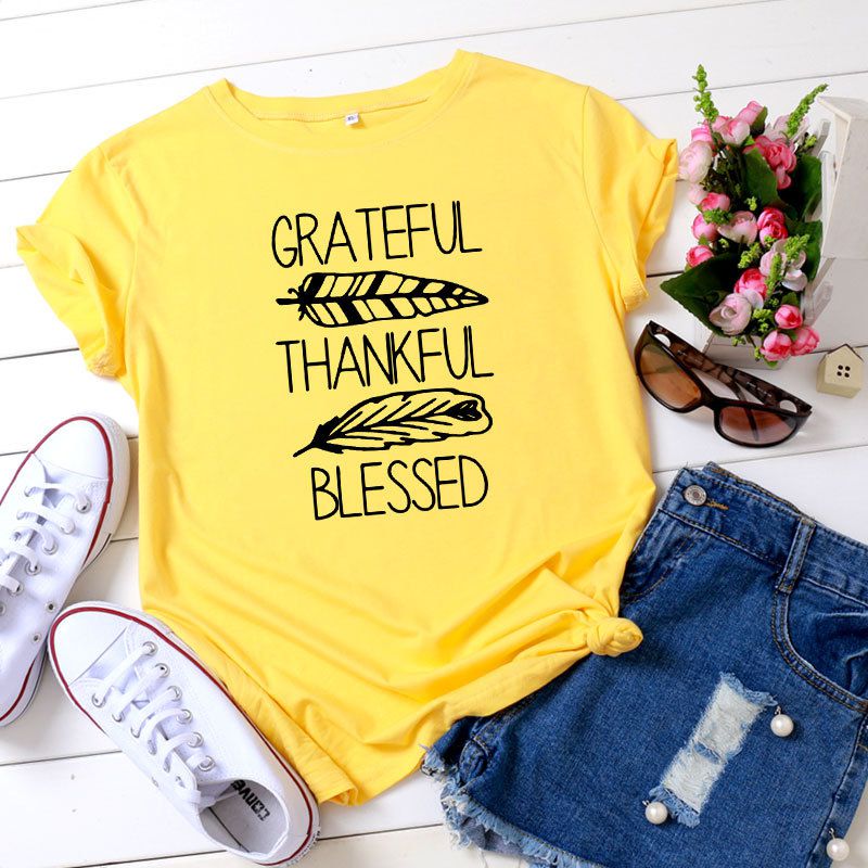 S-5XL Plus Size Vogue Thankful Bleesed Letters Pri...