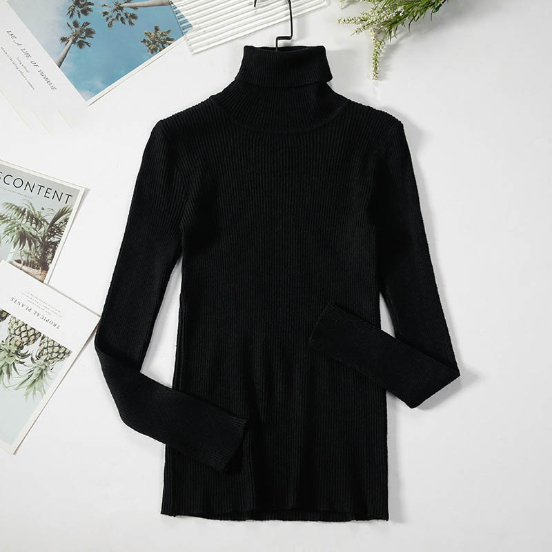 Winter Women Casual Basic Solid Color Knitted Turtle Neck Long Sleeves Sweater