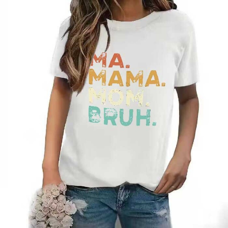 Women Fashion Basic Letter Print Round Neck Short Sleeve T-Shirt