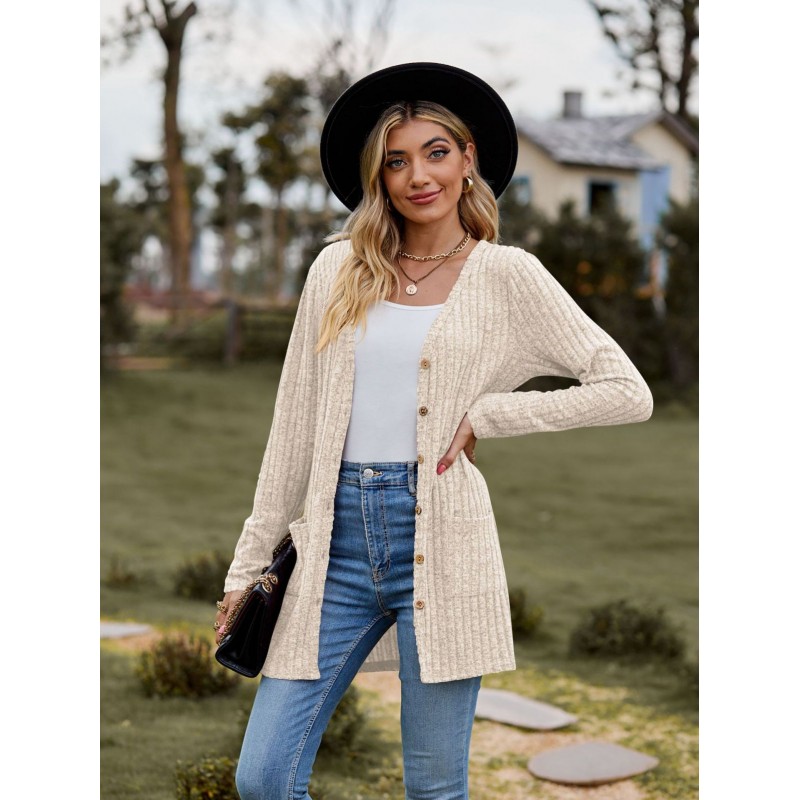 Women Fashion Solid Color Sanding Pit Long Sleeve Cardigan Jacket