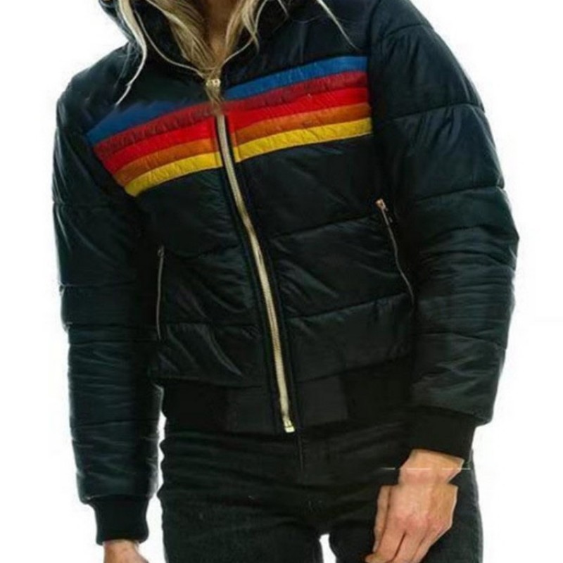 Women Casual Rainbow Color Printed Short Zipper Quilted Coat