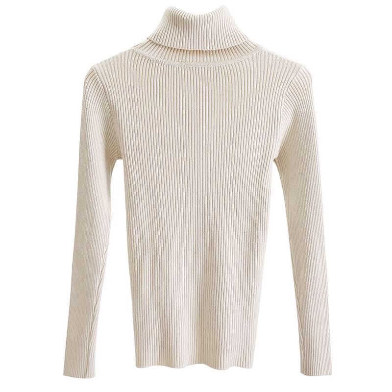 Autumn Winter Women Casual Solid Color Turtleneck Long Sleeve Knitted Sweater